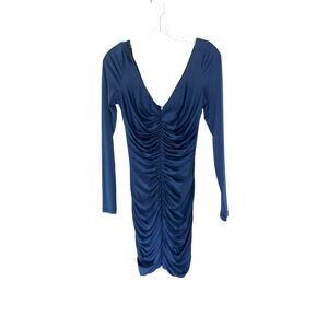 JAYGODFREY Navy Blue V-Neck Long Sleeve Ruched Bodycon Mini Dress Size 6